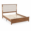 Lit double en bois avec tête de lit en tissu polyester