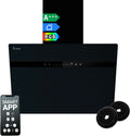 Hotte aspirante 60 cm inclinée en acier inoxydable et verre noir avec WiFi, arrêt automatique, éclairage LED RVB et commande tactile