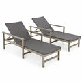 Chaise longue en bois et résine tressée grise - Lot de 2