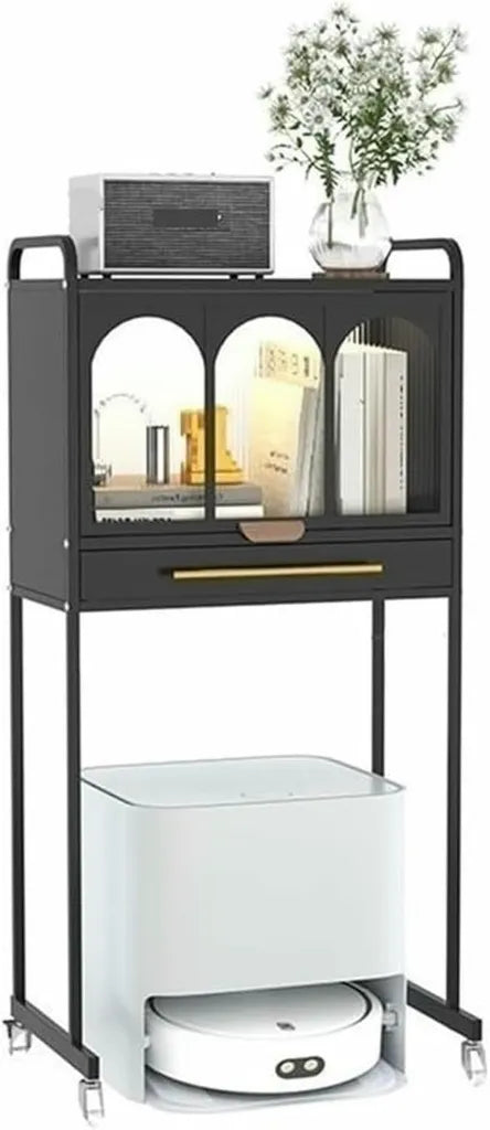 Table de chevet haute avec tiroir pour aspirateur robot, rangement pratique pour le salon