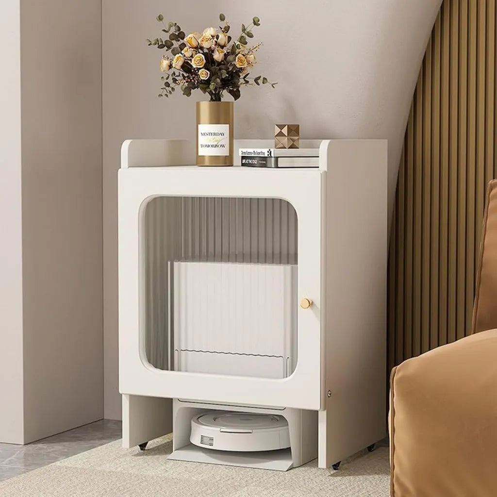 Armoire de rangement pour aspirateur robot avec double porte – Organisation maison pratique