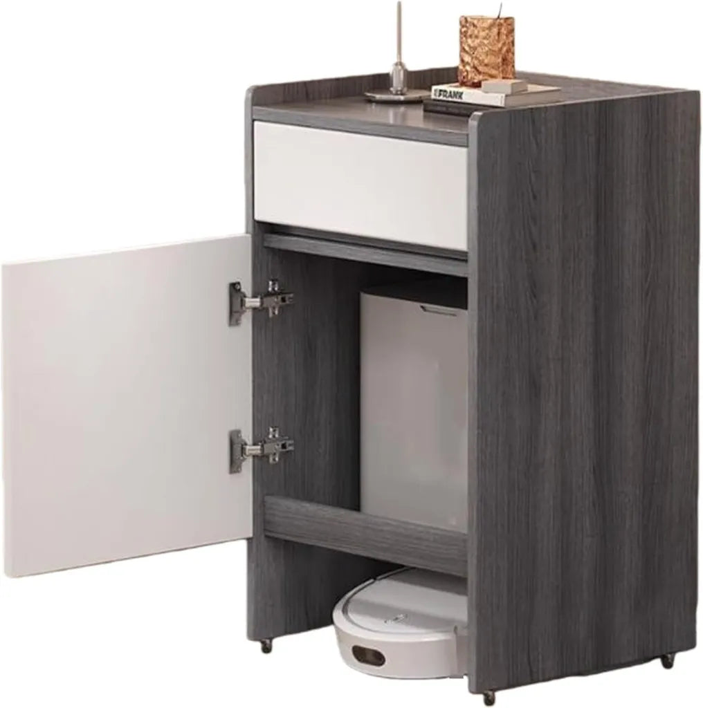 Buffet roulant moderne avec rangement pour bureau et maison, gris et blanc