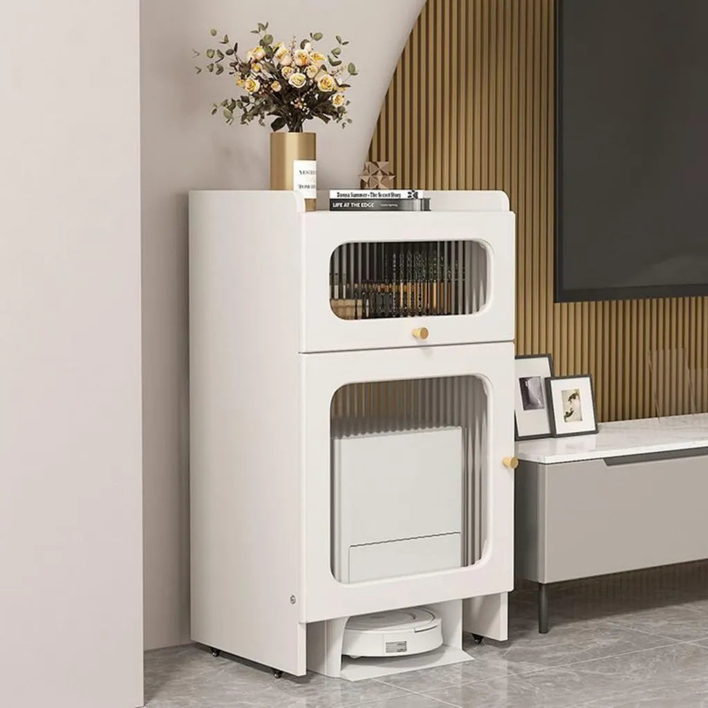 Meuble de Rangement Compact pour Aspirateur Robot avec Portes Doubles