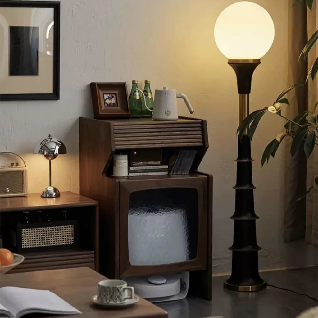 Rangement Discret pour Aspirateur Robot avec Tiroirs et Portes, Étagère en Bois Autoportante