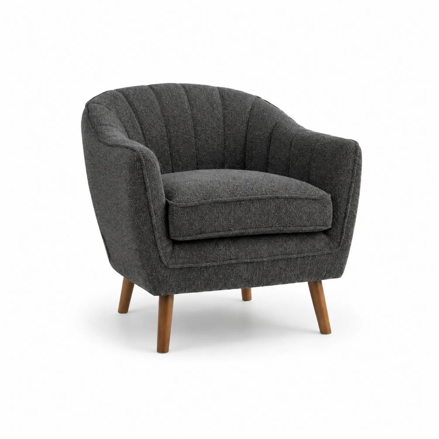 Fauteuil en tissu gris foncé avec pieds en bois de hêtre