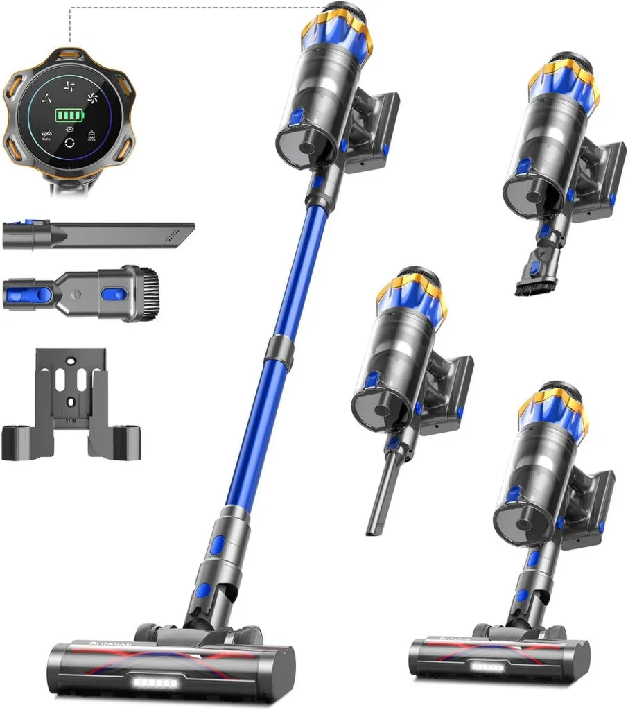 Aspirateur Balai sans Fil 650W 55KPA, Autonomie 70min, Capacité 1.6L, Écran Tactile OLED, Brosse Anti-Enchevêtrement, Support Mural Inclus, Idéal pour Sols Durs, Animaux, Voiture