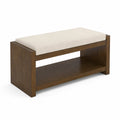 Banc en bois avec coussin en tissu polyester beige