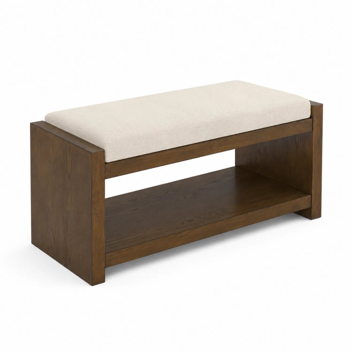 Banc en bois avec coussin en tissu polyester beige