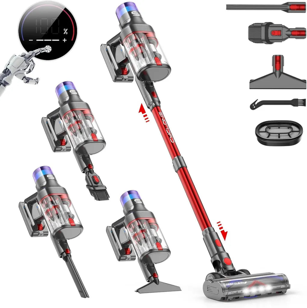 Aspirateur Balai sans Fil V15 Pro Max, 600W, 58Kpa, 80 Min d'Autonomie avec Écran LED, Double Réservoir pour Sols Durs, Poils d'Animaux et Tapis