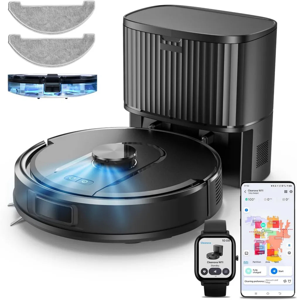 Aspirateur Robot Vexilar avec Navigation Laser, Aspiration Puissante 10 000 Pa, Autonomie 180 Min, Nettoyage Automatique 60 Jours pour Tapis, Sols et Poils d'Animaux