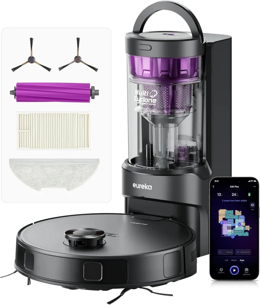 Aspirateur Robot EUREKA E20 Plus, 8000 Pa, Station Écologique, Vidange Automatique, 180 min d'Autonomie, Détection 3D AI, Pour Tapis et Poils