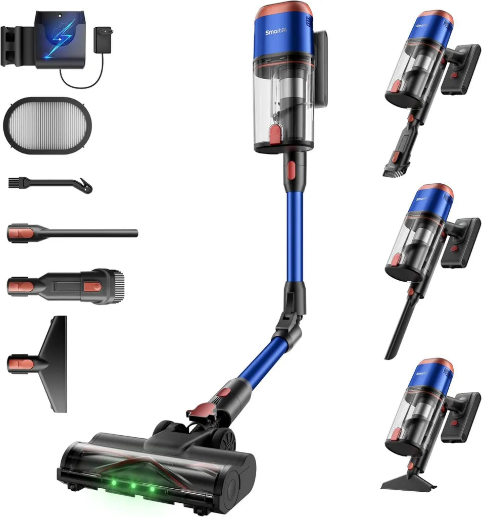 Aspirateur Balai Puissant sans Fil 600W, 75 Min - Double Réservoir 1,8L, Brosse Anti-Enchevêtrement, Idéal pour Tapis et Sols Durs