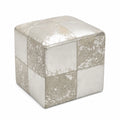 Pouf Carré en Cuir Synthétique Argenté