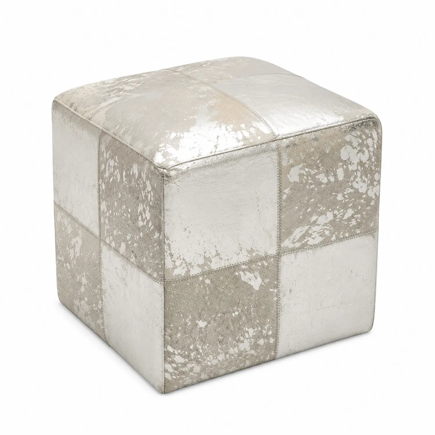 Pouf Carré en Cuir Synthétique Argenté