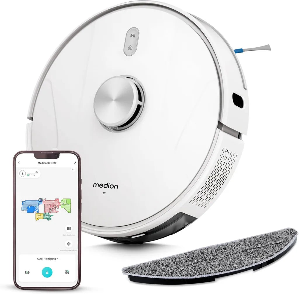 Aspirateur Robot MEDION avec Station, Navigation Laser et Balayage X41 SW+ - 8000Pa Puissance