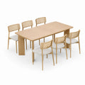 Ensemble Table Rectangulaire et 6 Chaises en Chêne et Rotin Beige