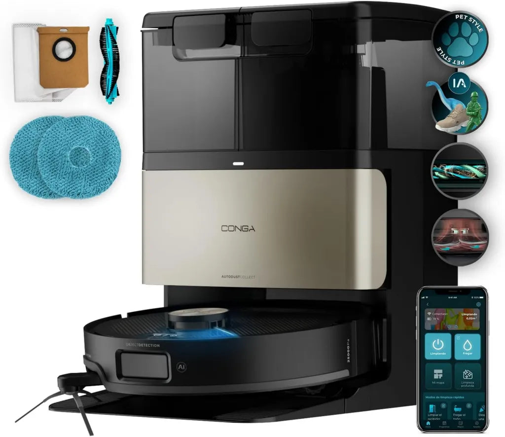 Cecotec Conga X80 Pro : Aspirateur Robot Intelligente avec Base Autonettoyante, 25000 Pa, 240m² Autonomie, Désinfection, Bluetooth et WiFi