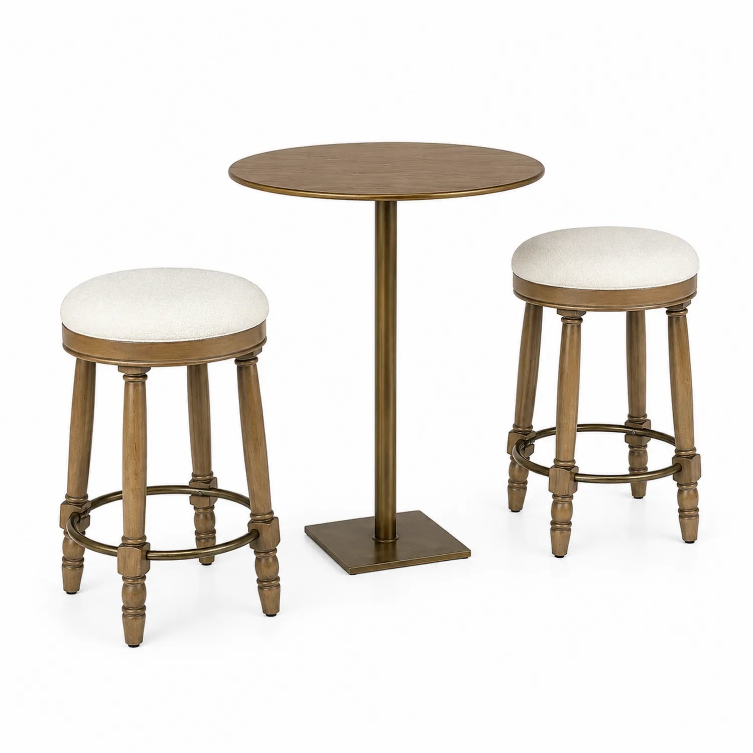 Ensemble Table Haute et Tabourets de Bar en Bois et Tissu