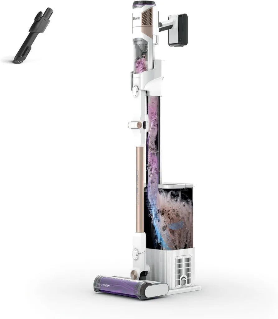 Aspirateur sans Fil Shark avec Base Auto-Vidange 2L, 60 min d'Autonomie, Détection de Saleté et Fonction Anti-Emmêlement, Blanc
