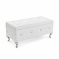 Banc en Similicuir Blanc avec Rangement et Pieds Chromés