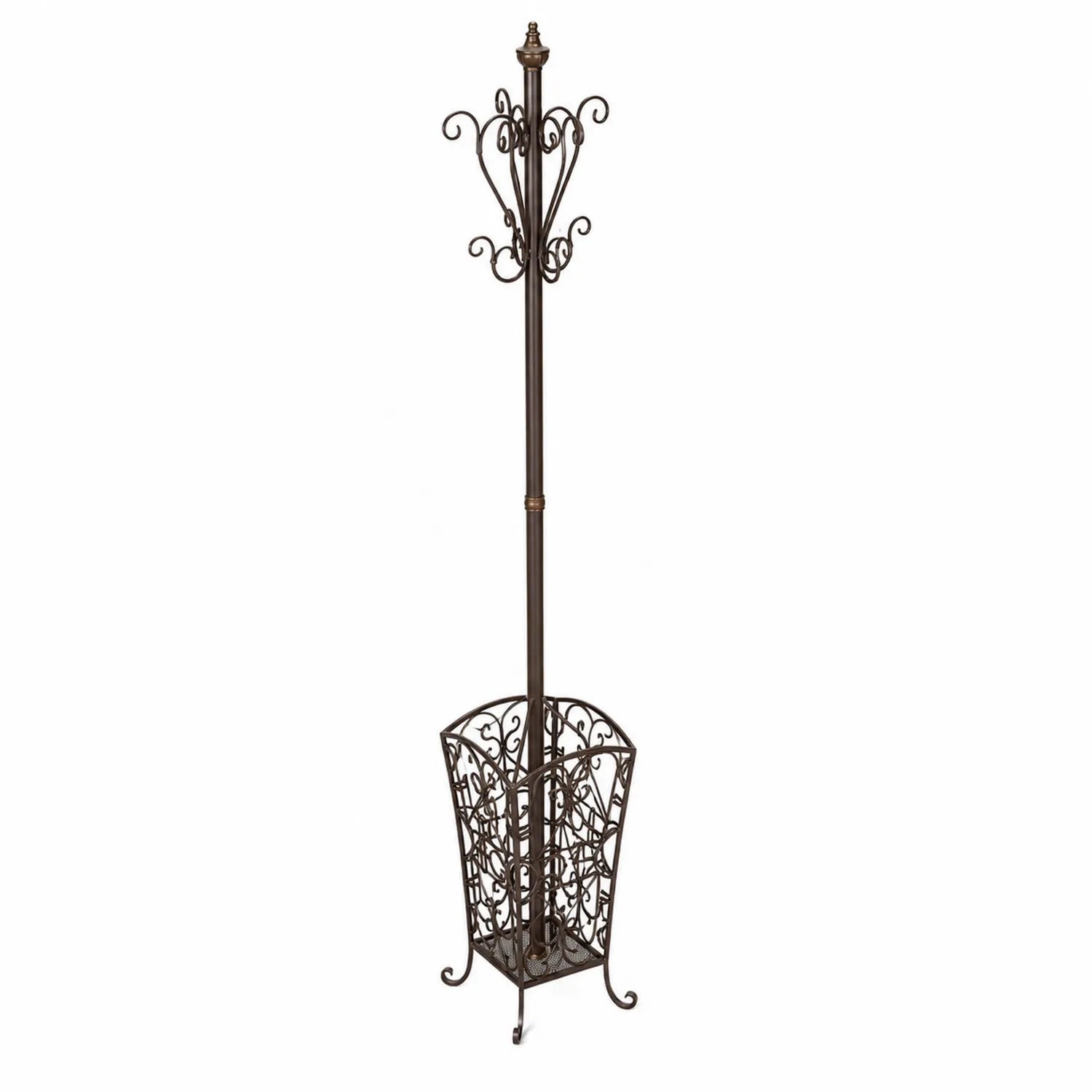 Porte-manteau en métal brun avec porte-parapluies, hauteur 180 cm