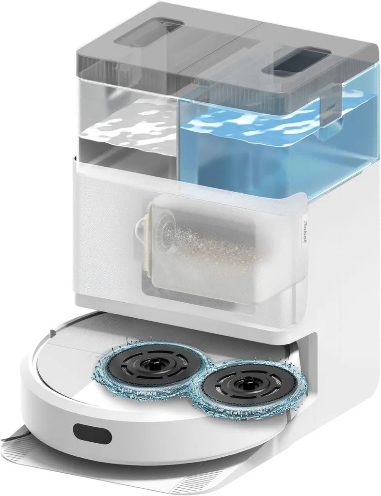 iRobot Roomba Combo 405 Plus - Robot Aspirateur avec Station de Vidange Automatique - Technologie LiDAR - Fonction Lavage & Séchage - Autonomie 75 Jours - Double Nettoyage Intelligent - Blanc