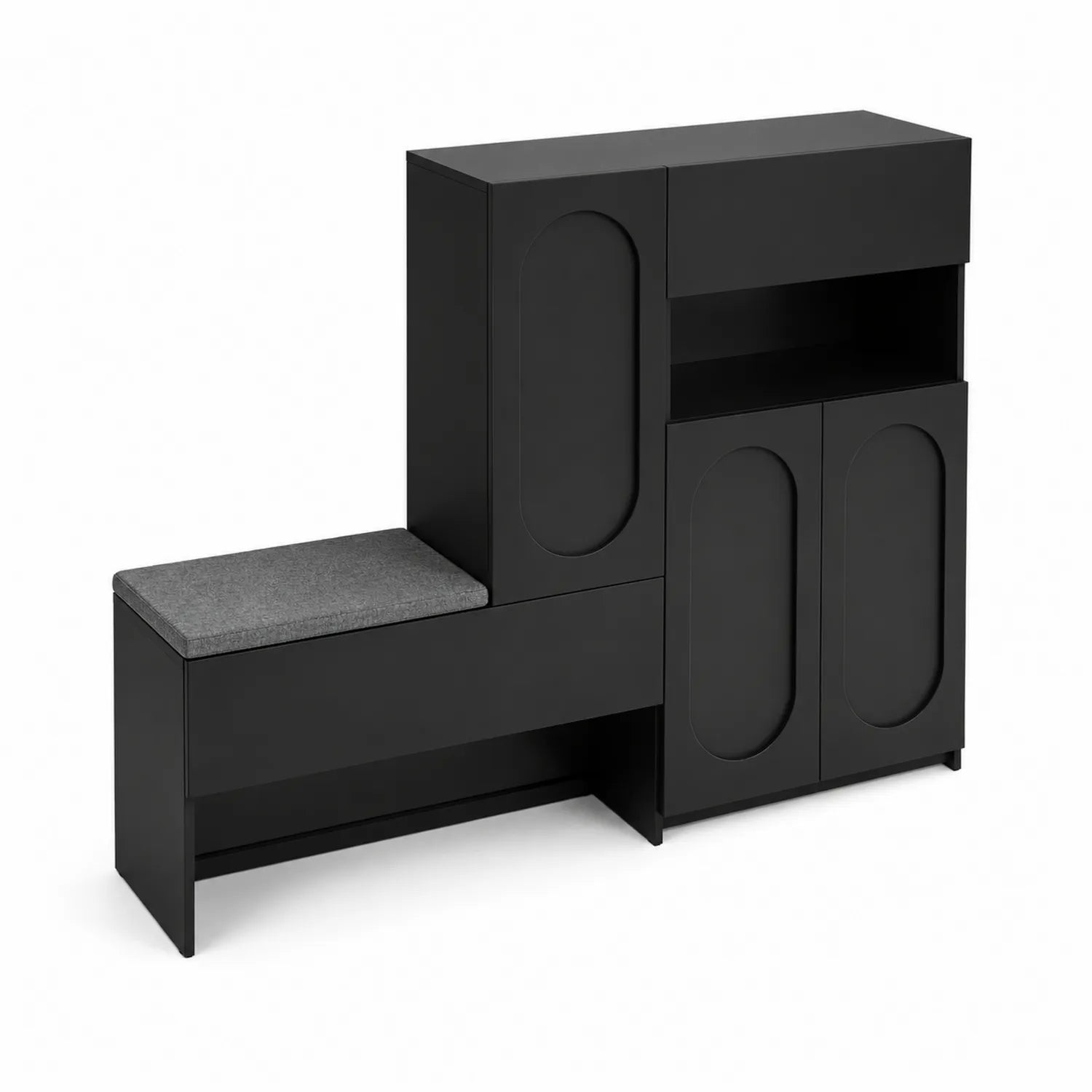 Meuble de rangement en MDF avec banc et étagères - Noir