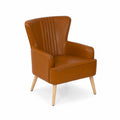 Fauteuil en similicuir marron avec pieds en bois