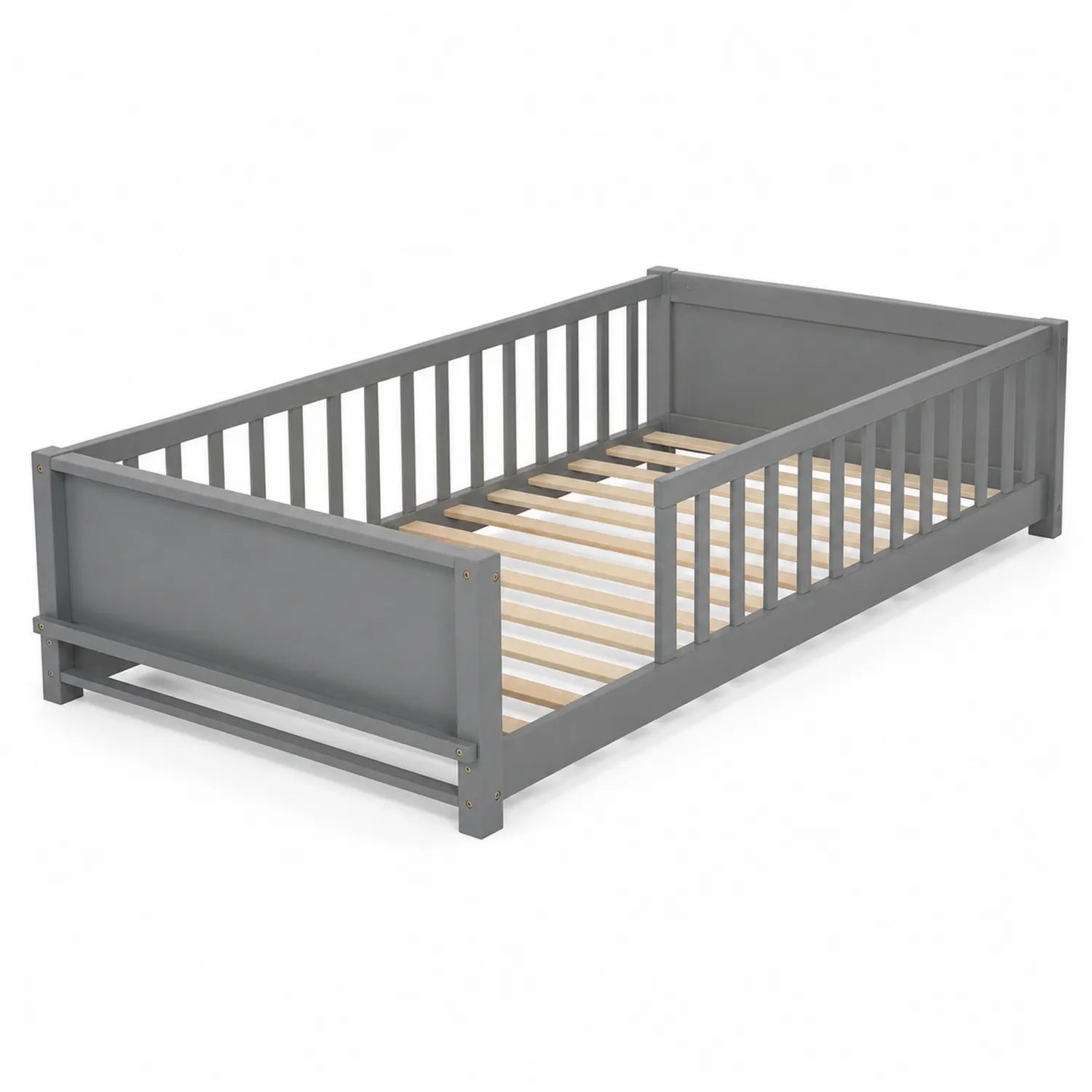 Lit enfant bois massif gris 160x80 cm