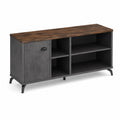 Meuble TV en Bois et Métal Gris Foncé avec Plateau Marron Clair