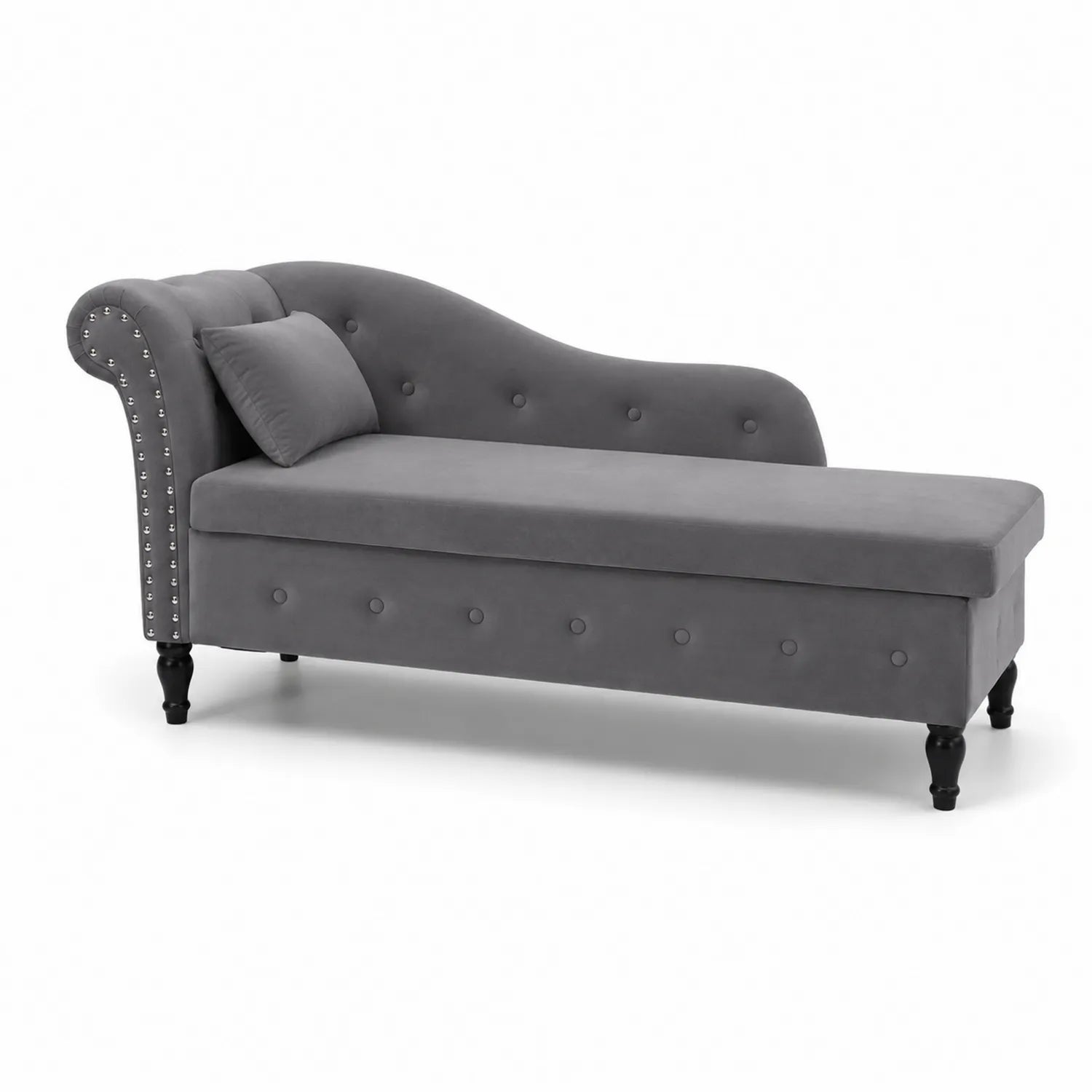 Canapé méridienne velours Gris avec rivets