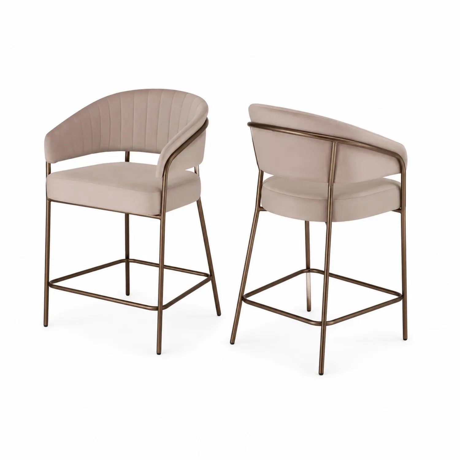 Paire de tabourets de bar en velours et métal