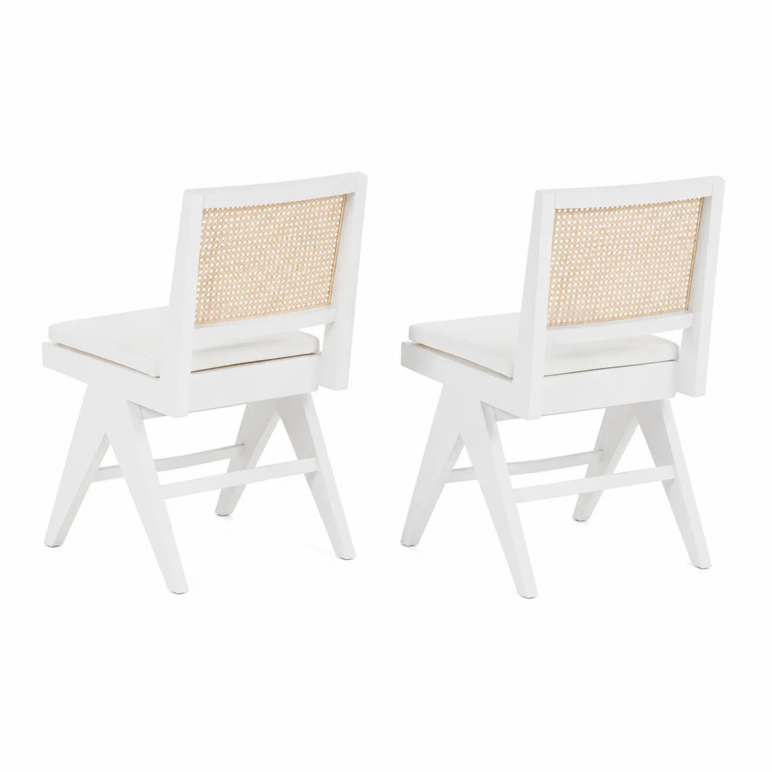 Lot de 2 chaises en bois et rotin blanc