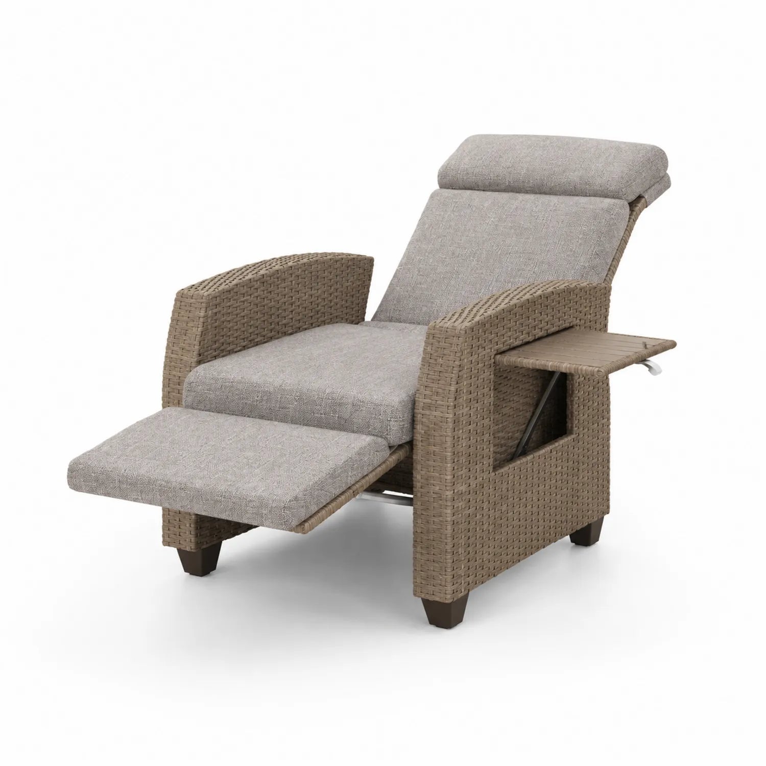 Fauteuil inclinable en rotin brun avec coussins en polyester