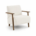Fauteuil en tissu côtelé Blanc Crème avec accoudoirs en bois