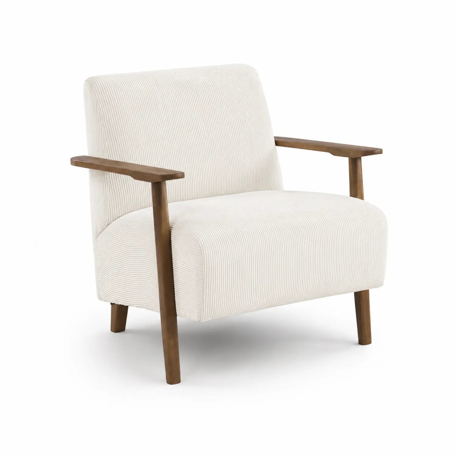 Fauteuil en tissu côtelé Blanc Crème avec accoudoirs en bois