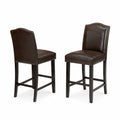 Lot de 2 Tabourets de Bar en Similicuir Marron avec Pieds en Bois