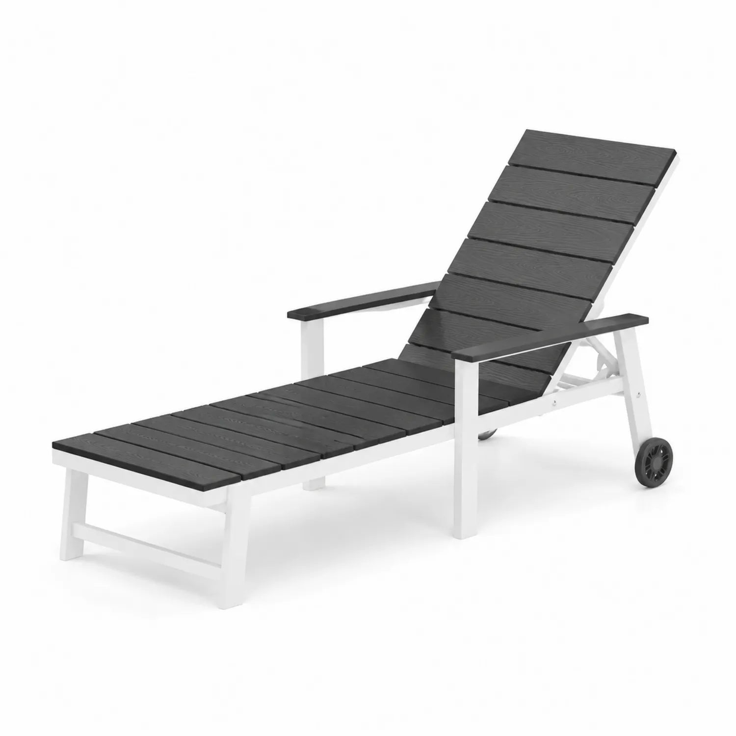Chaise Longue Réglable en Aluminium et Bois Composite Noir/Blanc