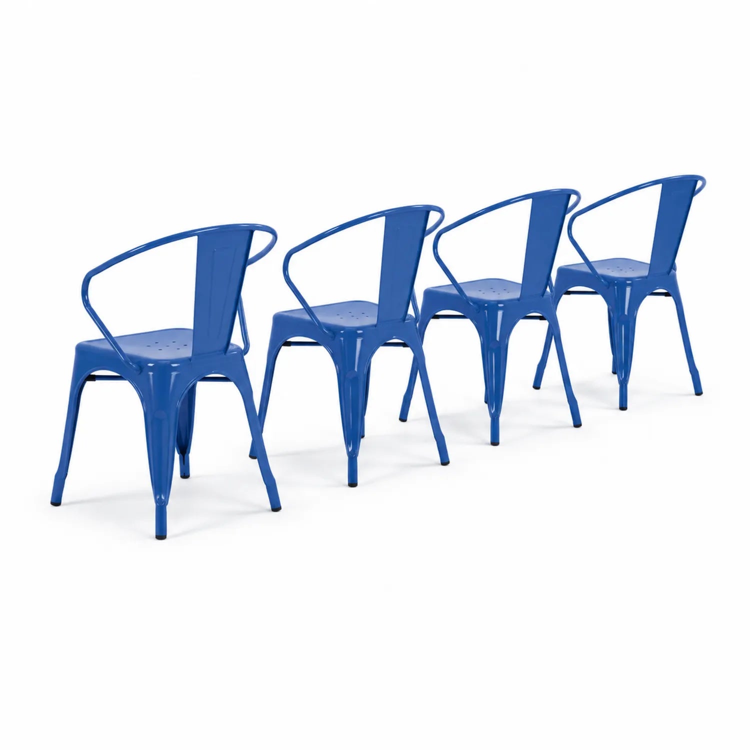 Lot de 4 chaises d'extérieur en métal bleu