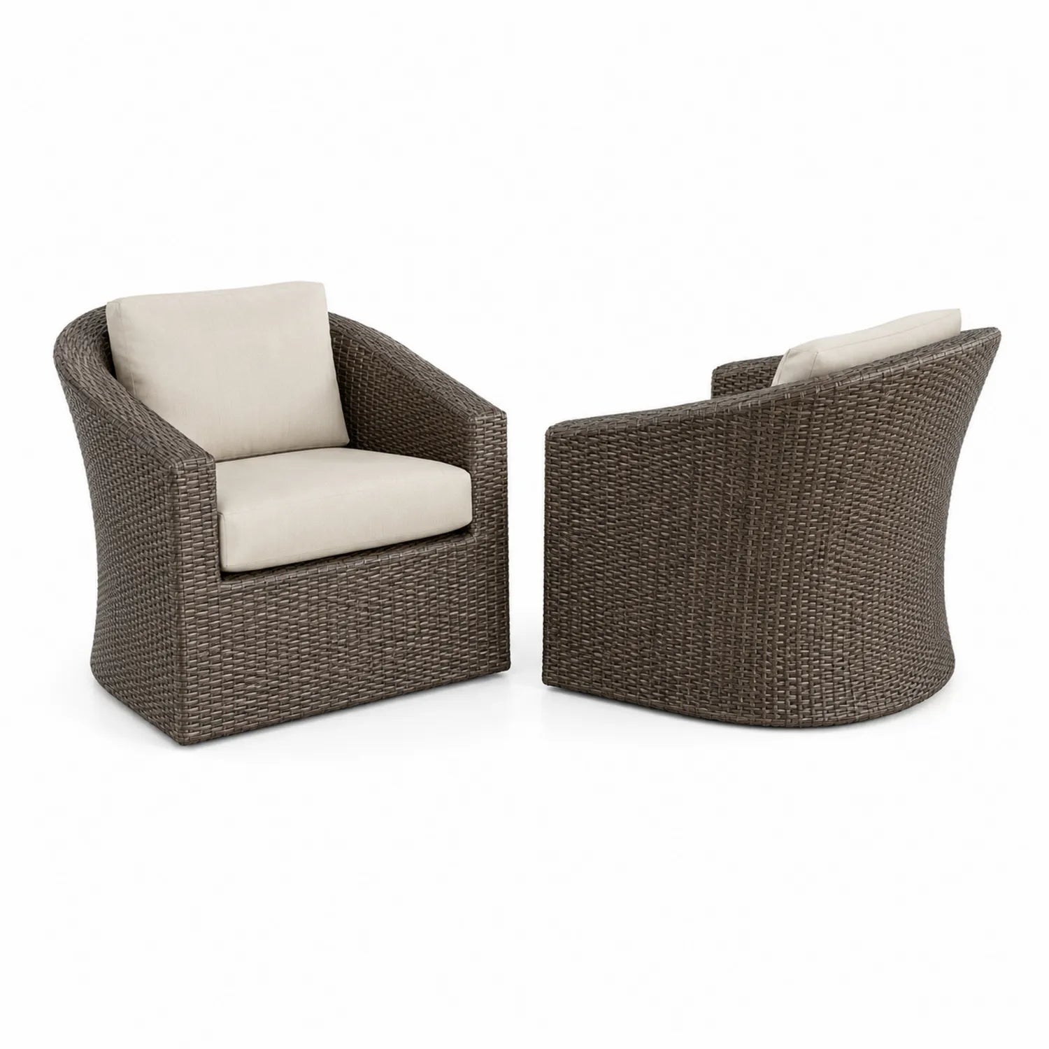 Ensemble de 2 Fauteuils d'Extérieur en Rotin avec Coussins Beiges